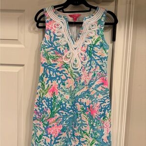 Lilly Pulitzer Blue Sheath Mini Dress V-Neck Sleeveless Resort Wear